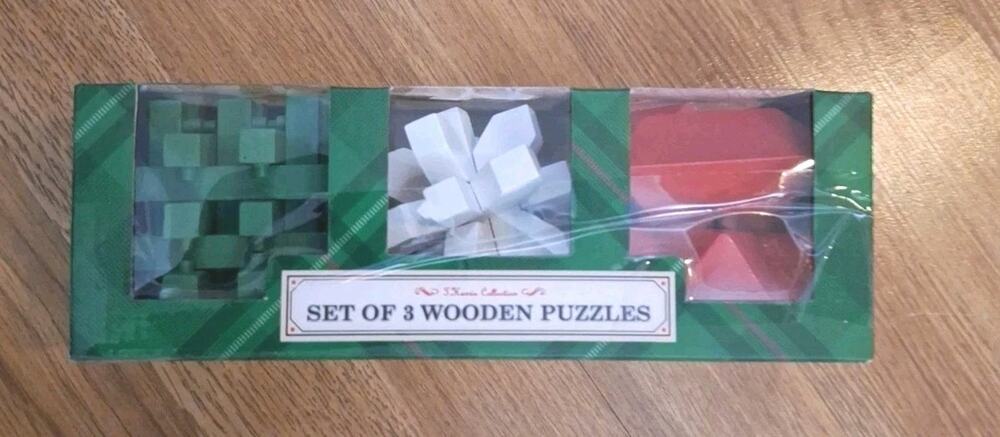 Vintage T. Harris Collection Set of 3 Red Whie Blue Wooden Geometric 3D Puzzles